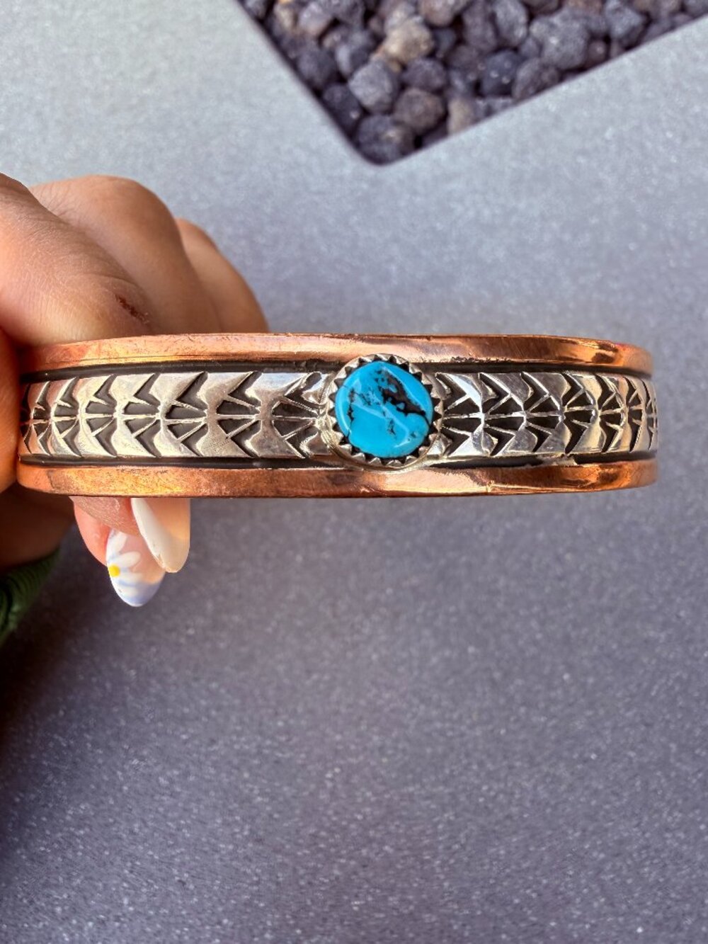C.R. Little Navajo Copper & Sterling Silver Turquoise Cuff Bracelet